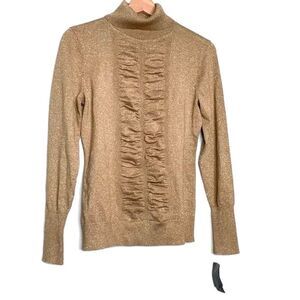 Alfani Gold Turtleneck Sweater Ruched Details Size Petite Small